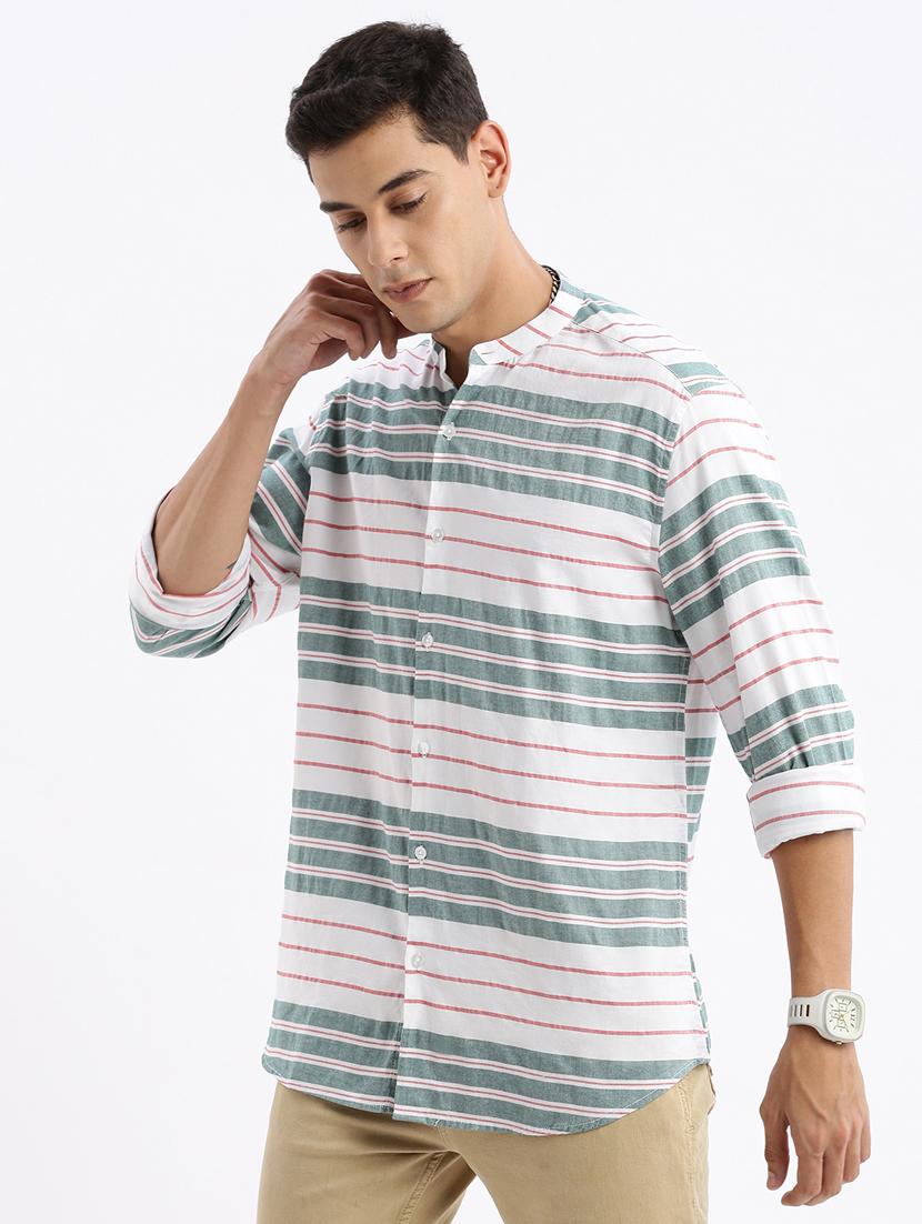 men long sleeved striped casual shirt - 21378873 - Standard Image - 1