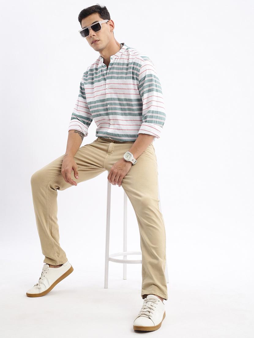 men long sleeved striped casual shirt - 21378873 - Standard Image - 4