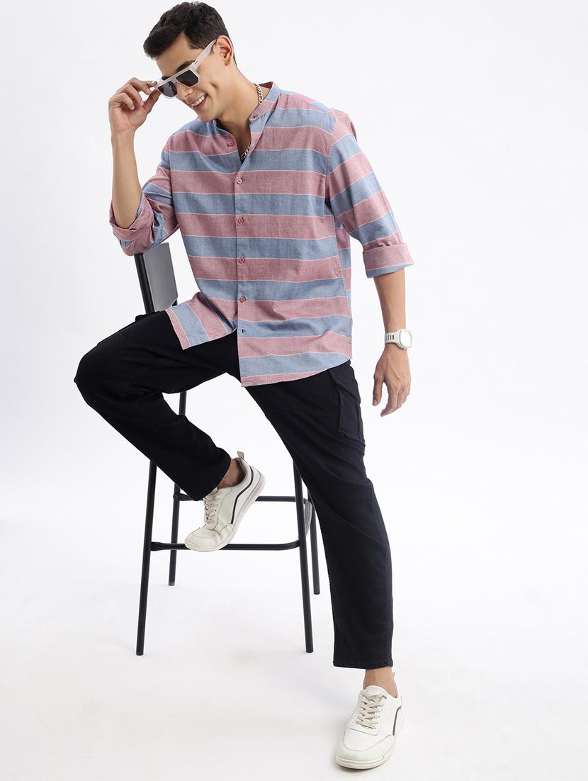 men long sleeved striped casual shirt - 21378874 - Standard Image - 4