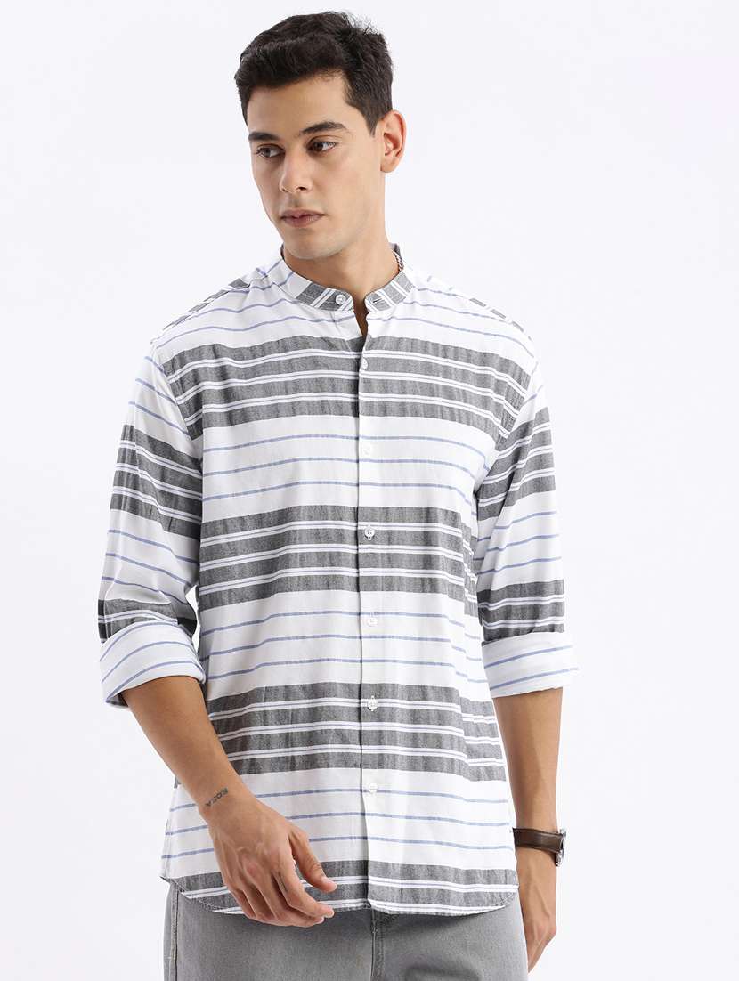 men long sleeved striped casual shirt
