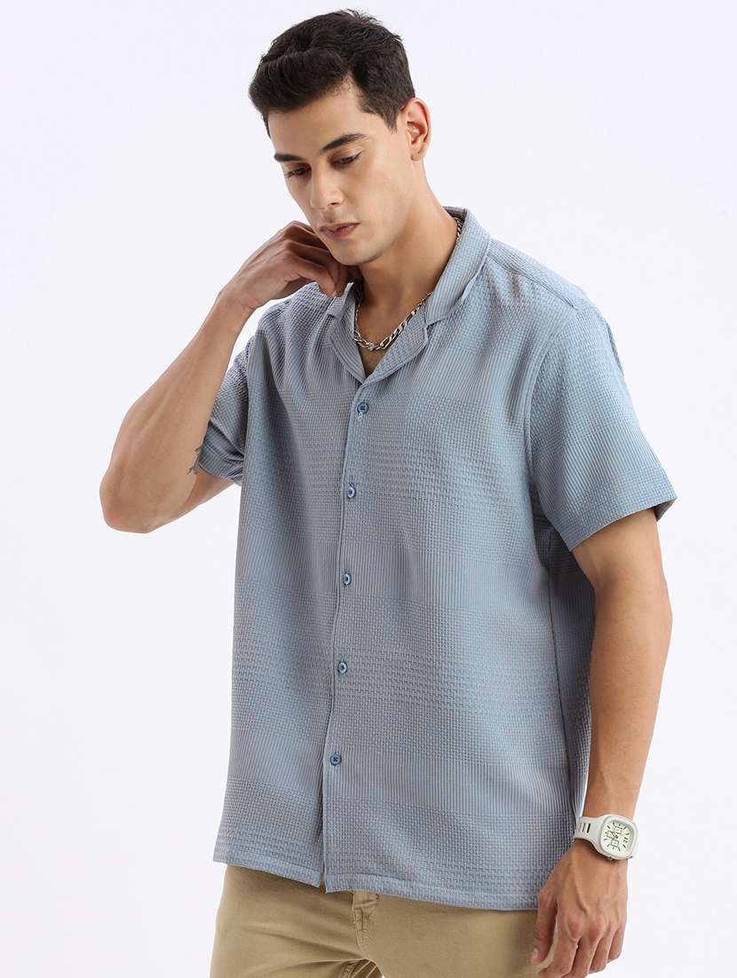 men short sleeved solid casual shirt - 21378889 -  Standard Image - 1