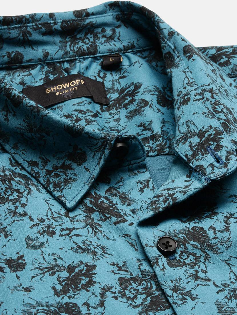teal floral print cotton casual shirt - 21378896 - Standard Image - 6