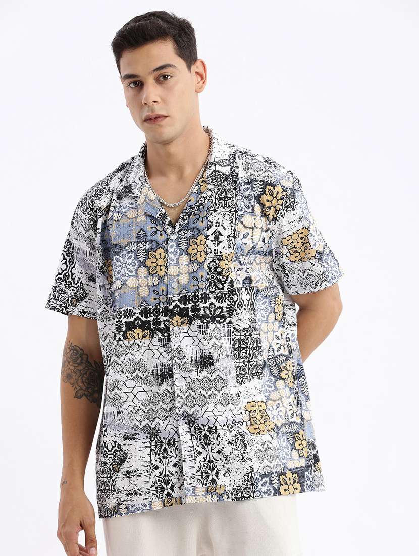 men short sleeved printed casual shirt