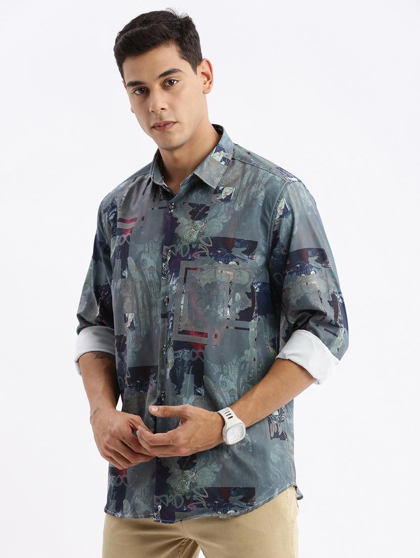 men long sleeved printed casual shirt - 21378902 - Standard Image - 1