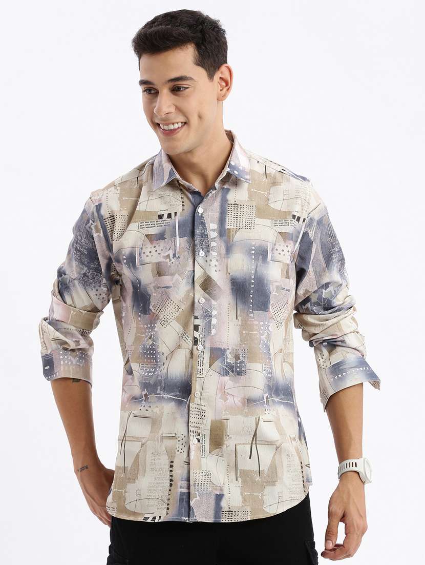 men printed crepe casual shirt