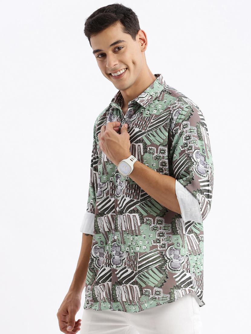 green printed crepe casual shirt - 21378908 - Standard Image - 1