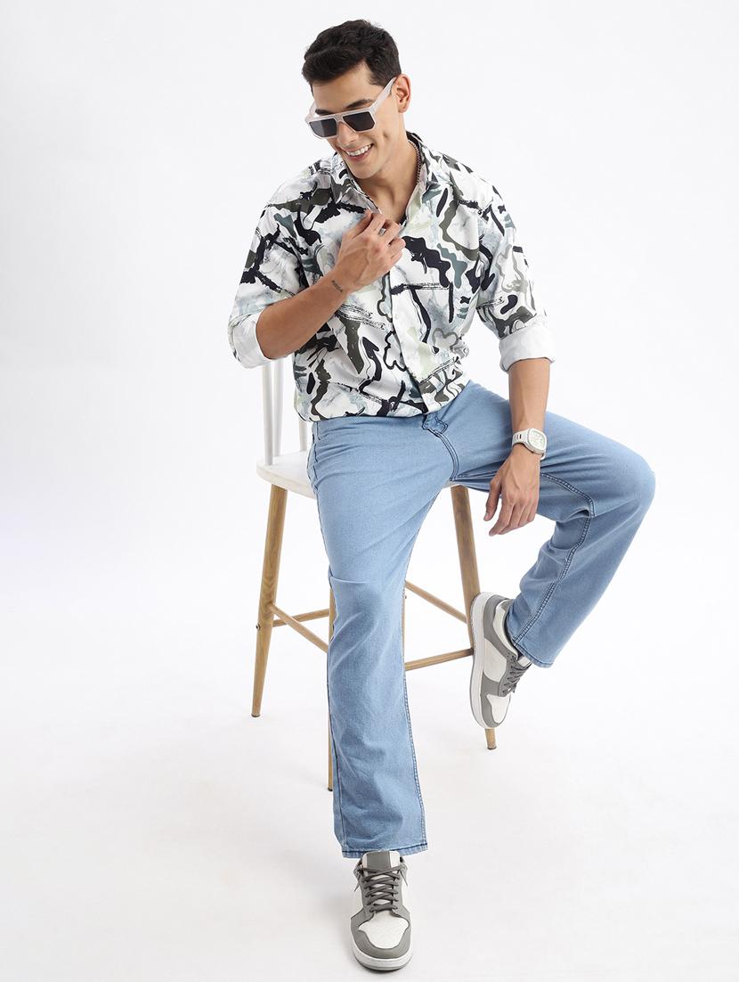 sea green printed crepe casual shirt - 21378909 - Standard Image - 4
