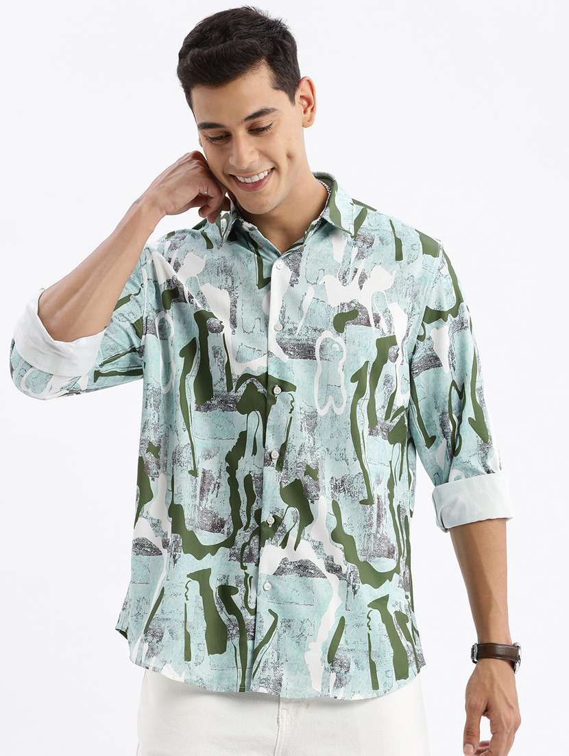 sea green printed crepe casual shirt