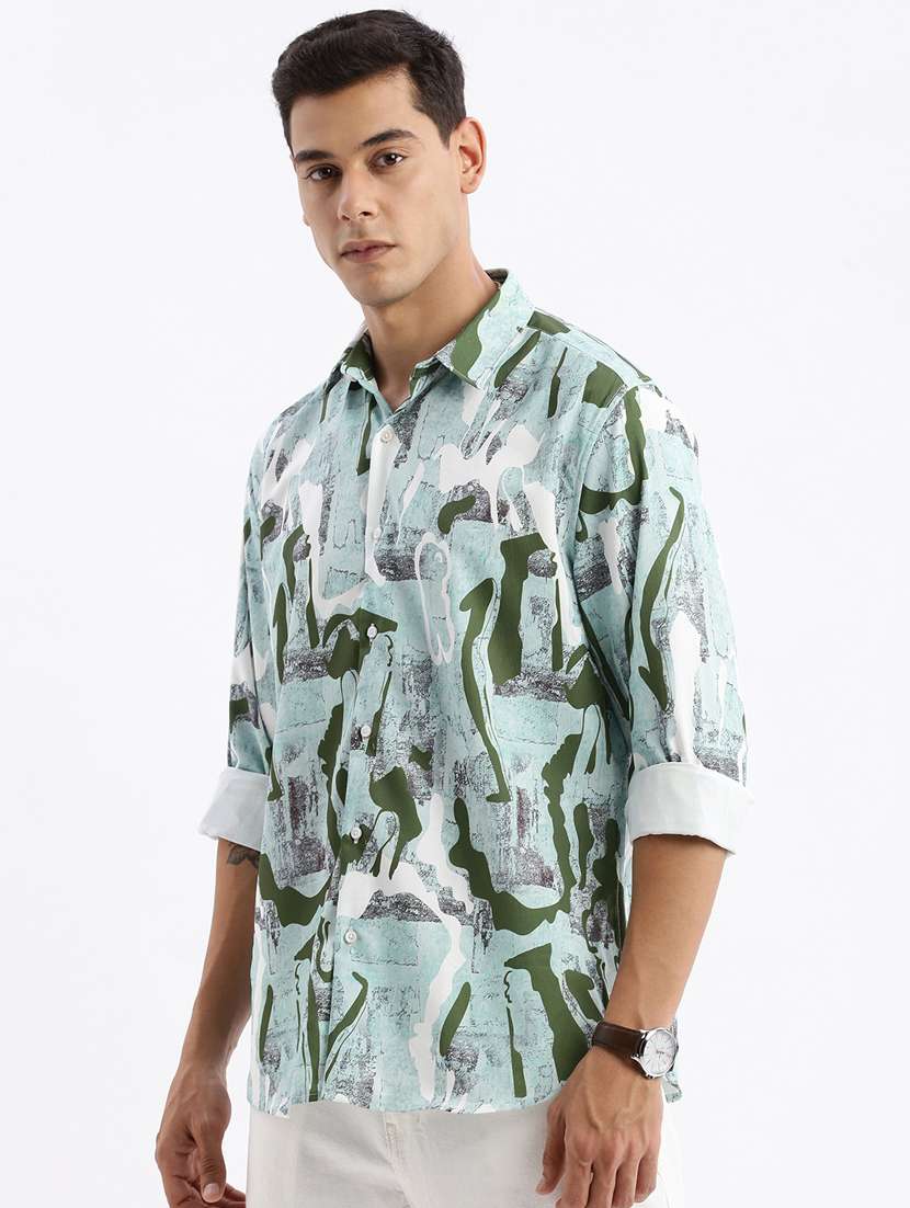 sea green printed crepe casual shirt - 21378910 -  Standard Image - 1