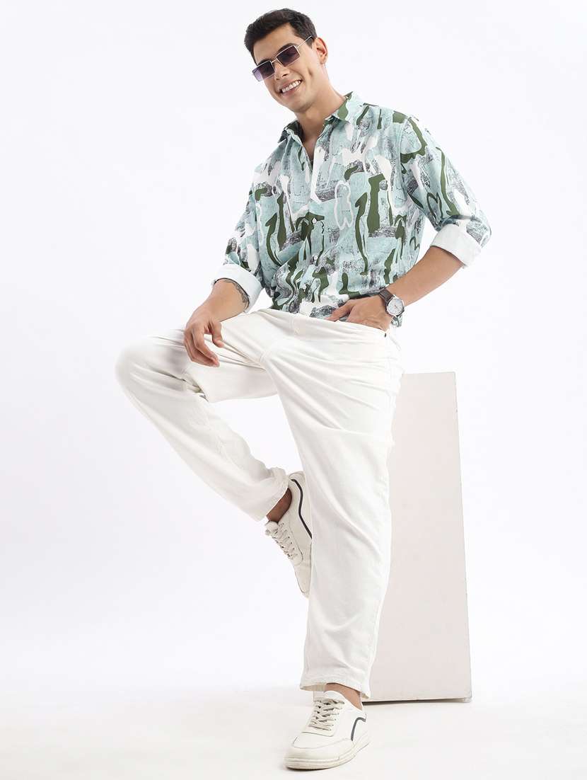 sea green printed crepe casual shirt - 21378910 -  Standard Image - 4