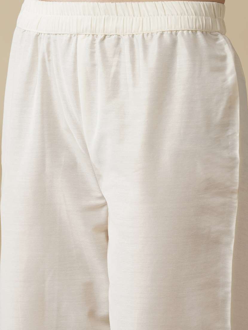 globus women off white embroidered v-neck kurta with pants & bandhani dupatta festive set - 21378960 -  Standard Image - 4