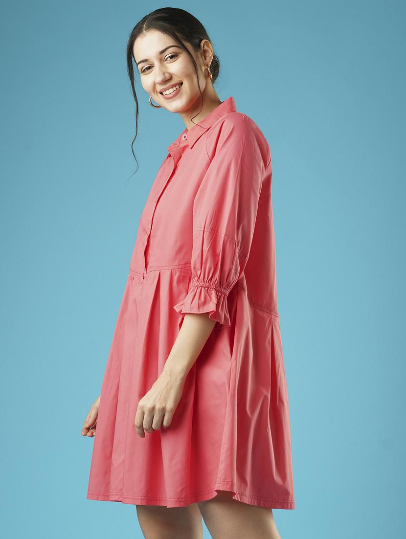 globus women pink raglan sleeves gathered oversized above knee shirt style dress - 21378982 - Standard Image - 1