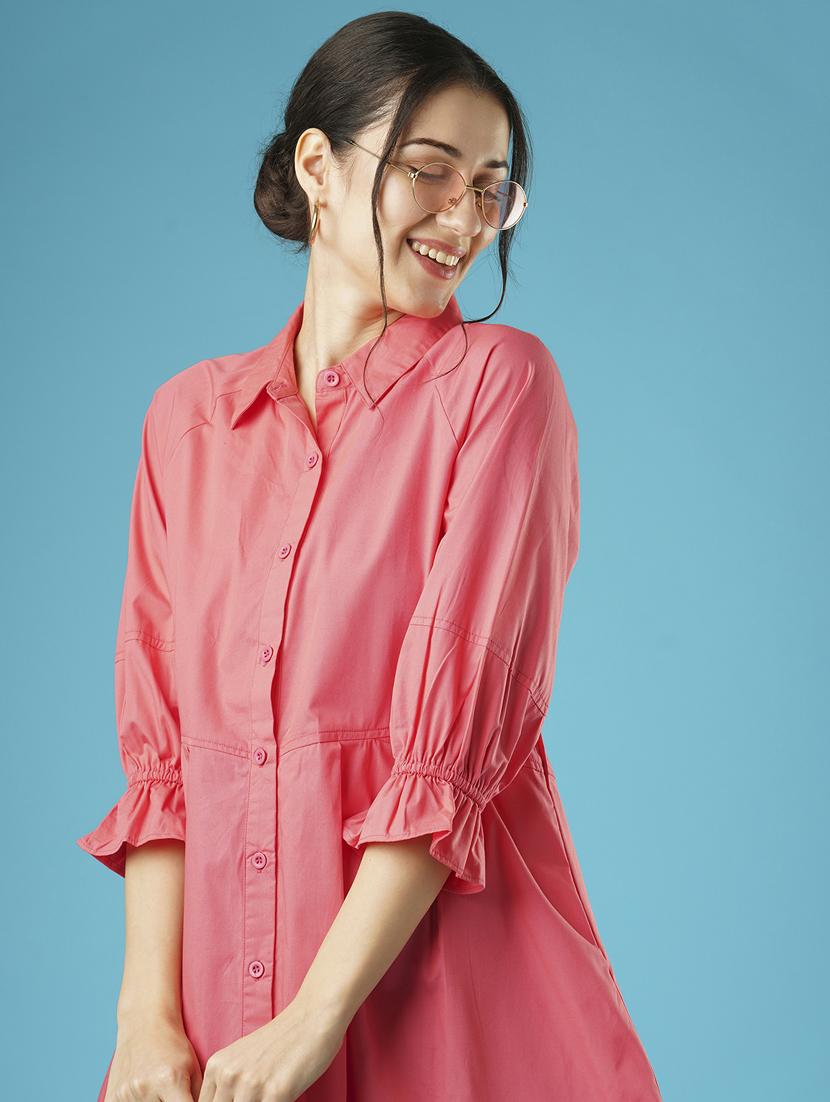 globus women pink raglan sleeves gathered oversized above knee shirt style dress - 21378982 - Standard Image - 4