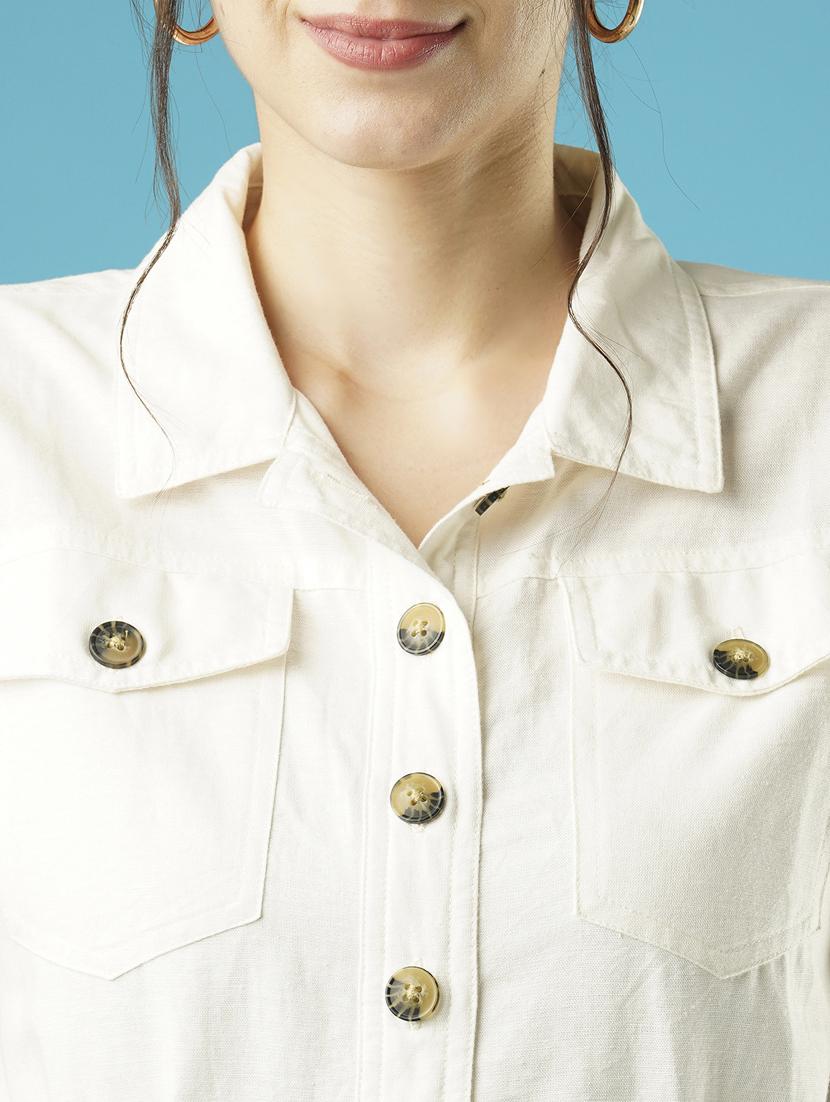 globus women white solid shirt collar stand extended sleeve playsuit - 21379003 - Standard Image - 4
