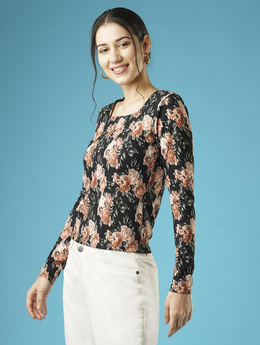 globus women black sqaure neck overall floral print top - 21379012 -  Standard Image - 1