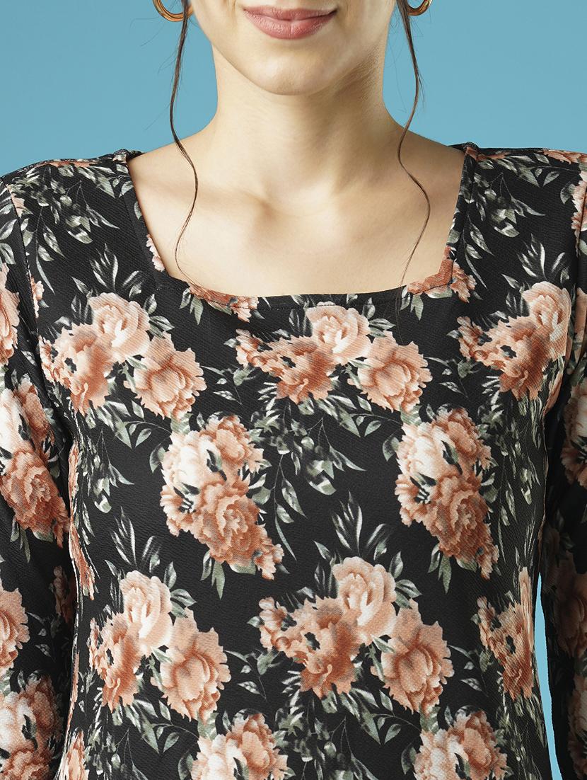 globus women black sqaure neck overall floral print top - 21379012 - Standard Image - 4