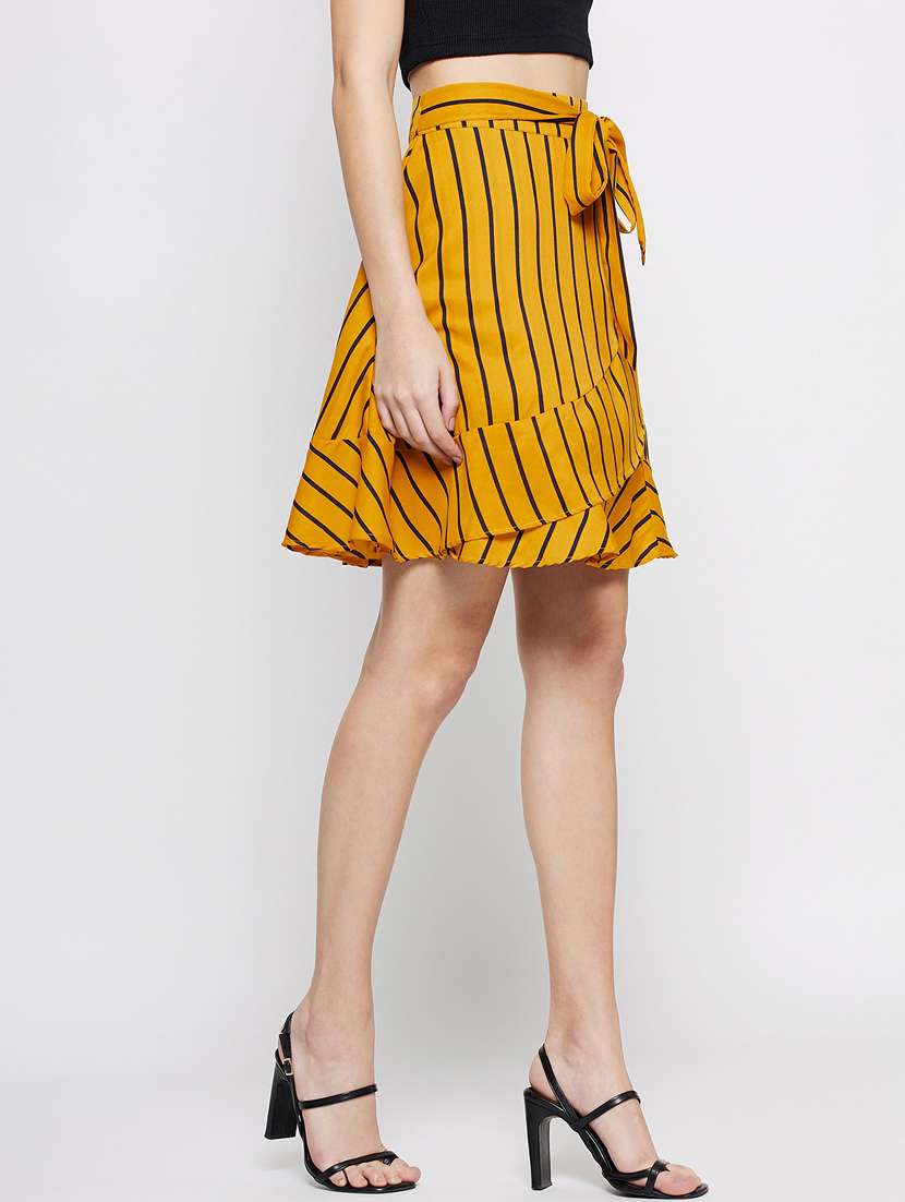 women mustard printed flared skirt - 21380150 - Standard Image - 1