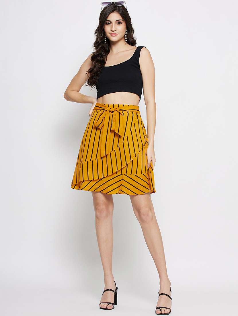 women mustard printed flared skirt - 21380150 - Standard Image - 4