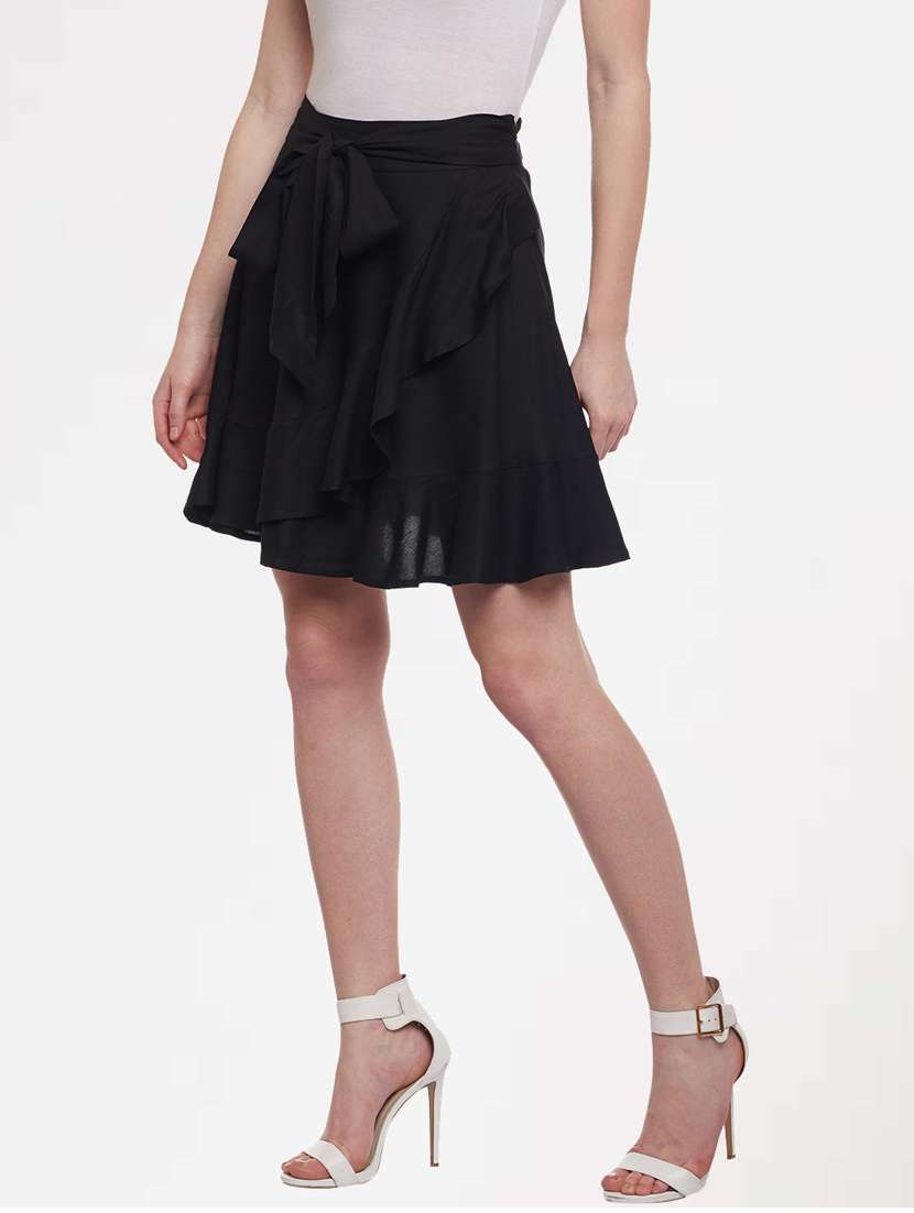 women black solids flared skirt - 21380153 - Standard Image - 1