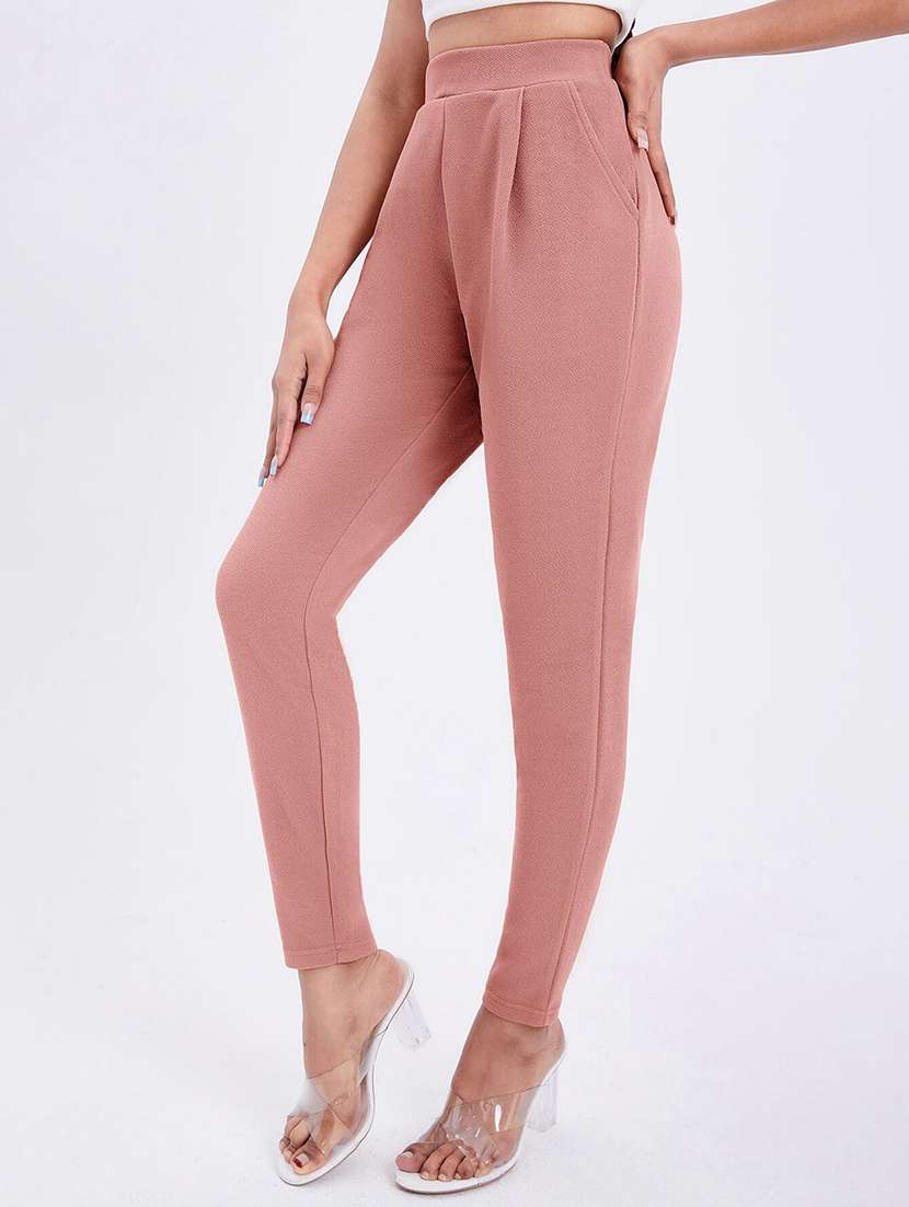 women pink solids peg trousers - 21380199 -  Standard Image - 1