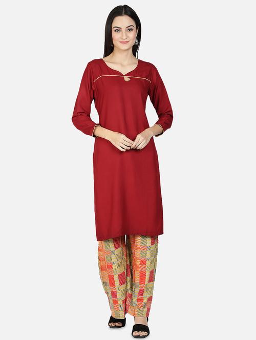 women three quarter sleeve straight kurta - 21381152 - Standard Image - 0