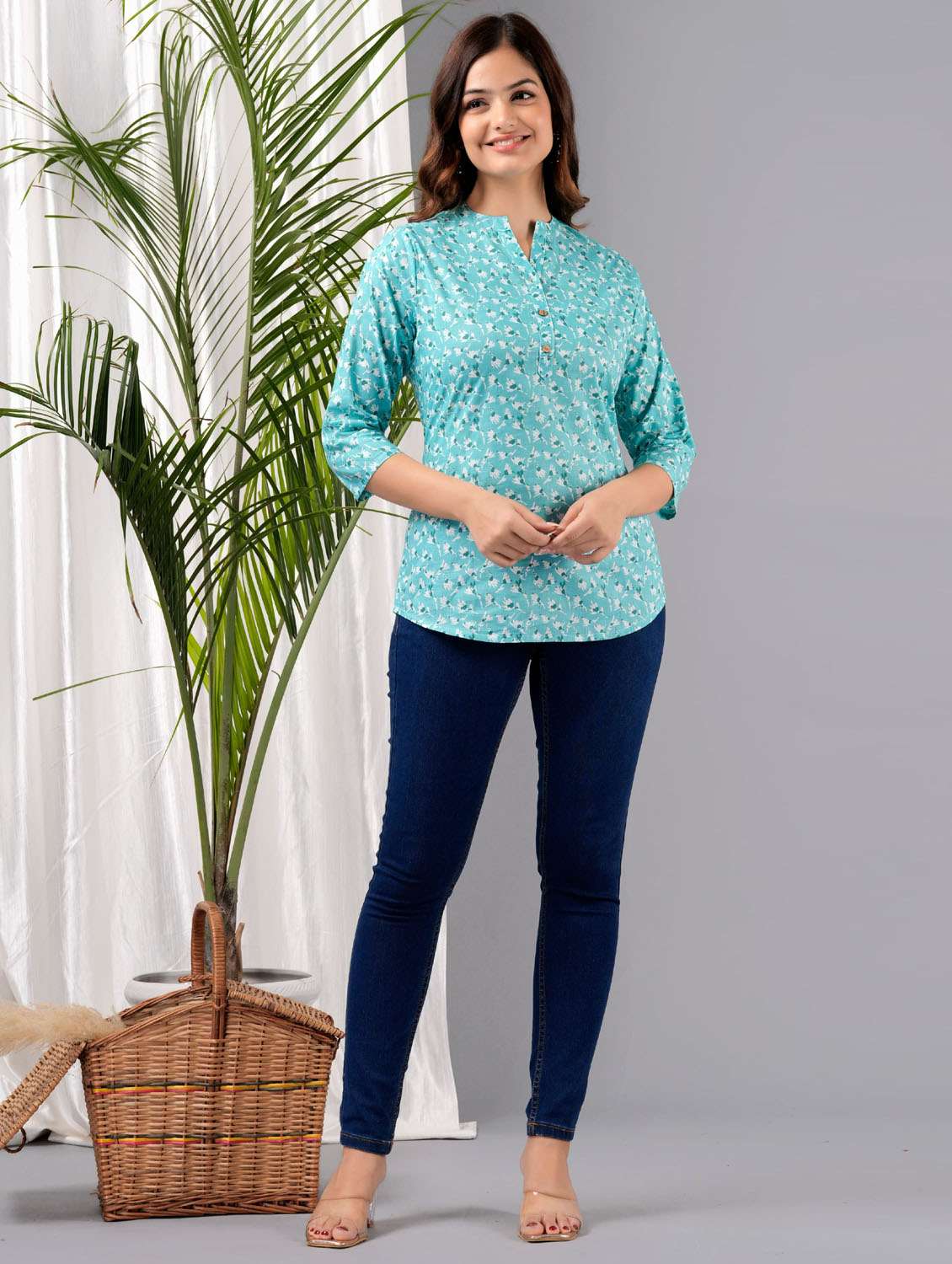 women three quarter sleeve a-line kurti - 21381391 - Standard Image - 4