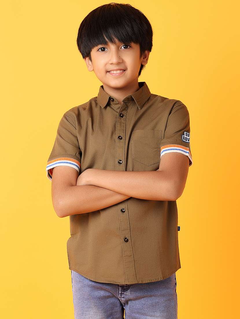 boys brown solid shirt