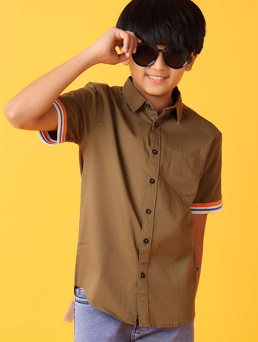 boys brown solid shirt - 21381606 -  Standard Image - 1