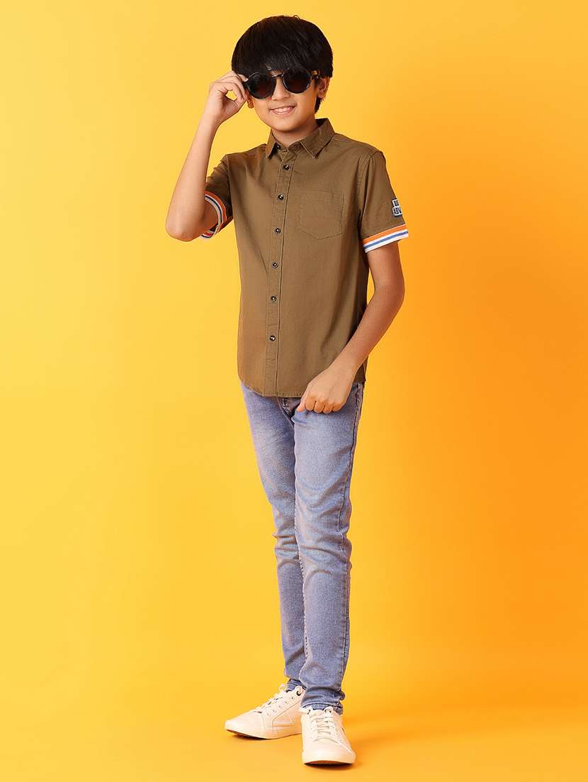 boys brown solid shirt - 21381606 -  Standard Image - 4