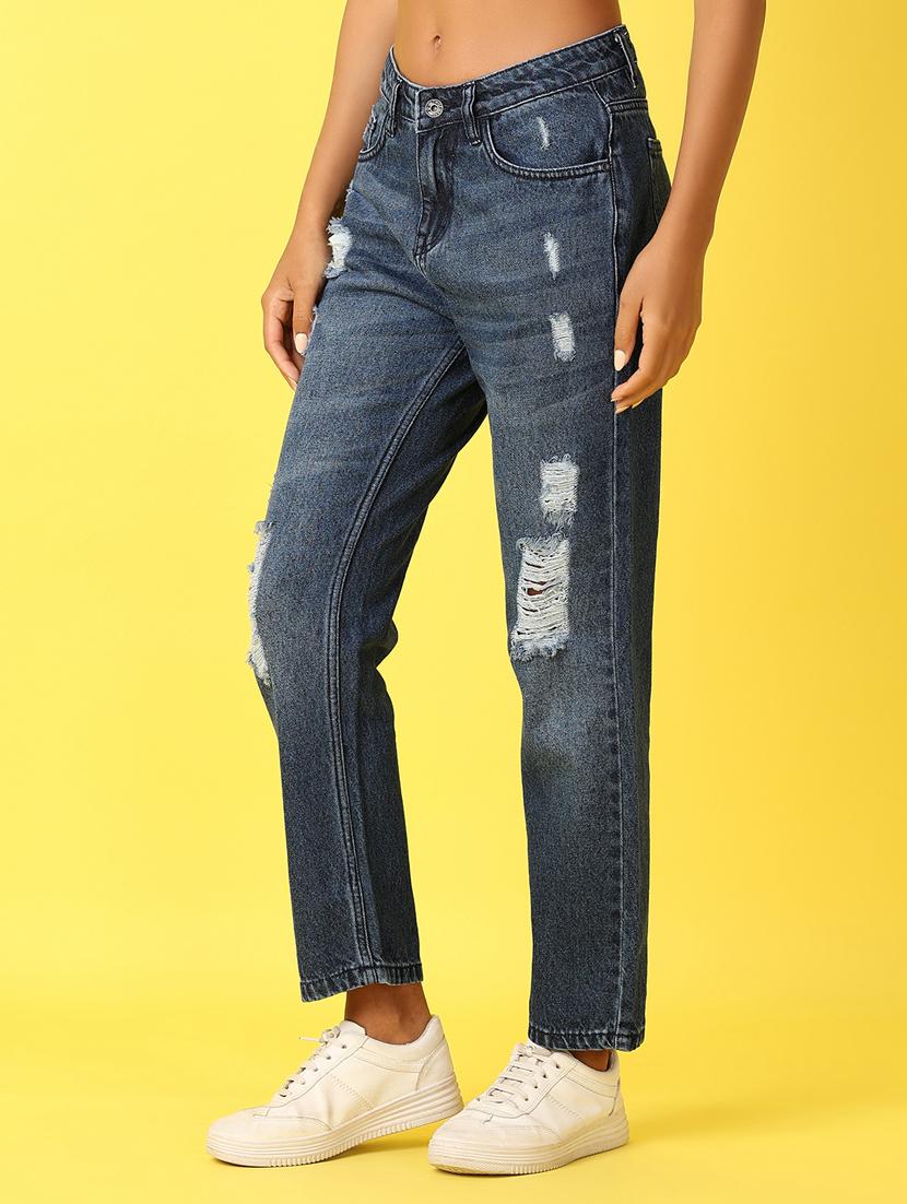 women blue distress jean - 21381823 - Standard Image - 1
