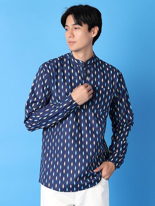 men printed mandarin neck short kurta - 21381827 - Standard Image - 0