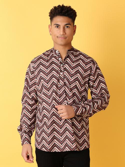 men mandarin neck printed short kurta - 21381871 -  Standard Image - 0