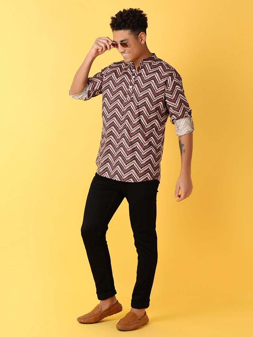 men mandarin neck printed short kurta - 21381871 - Standard Image - 4
