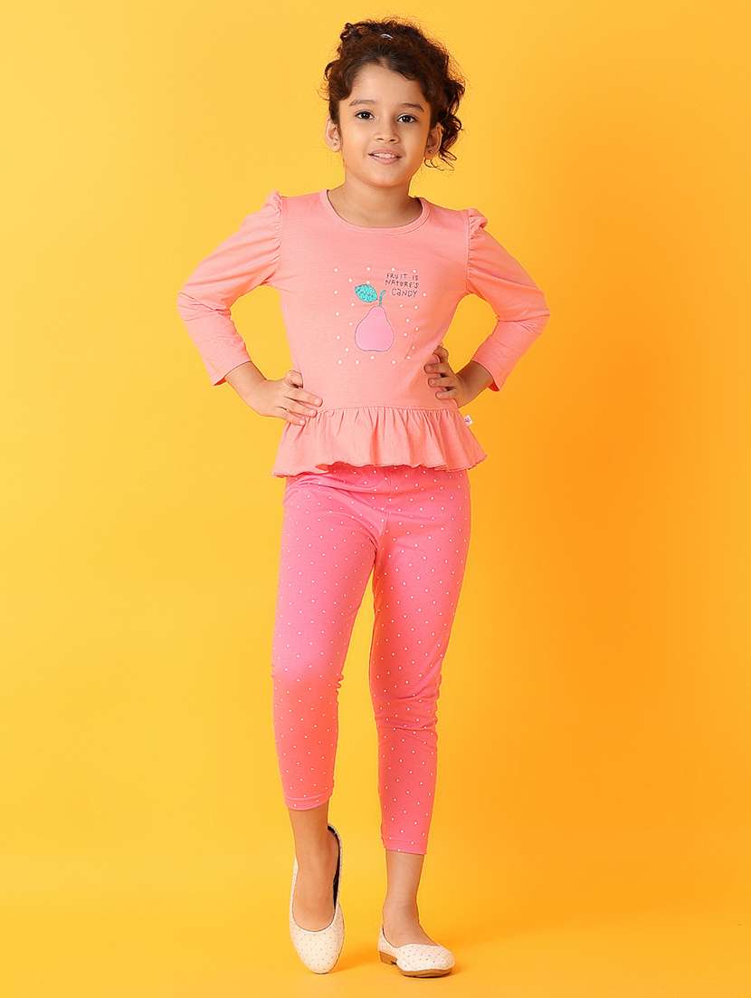 girls printed round neck twin set