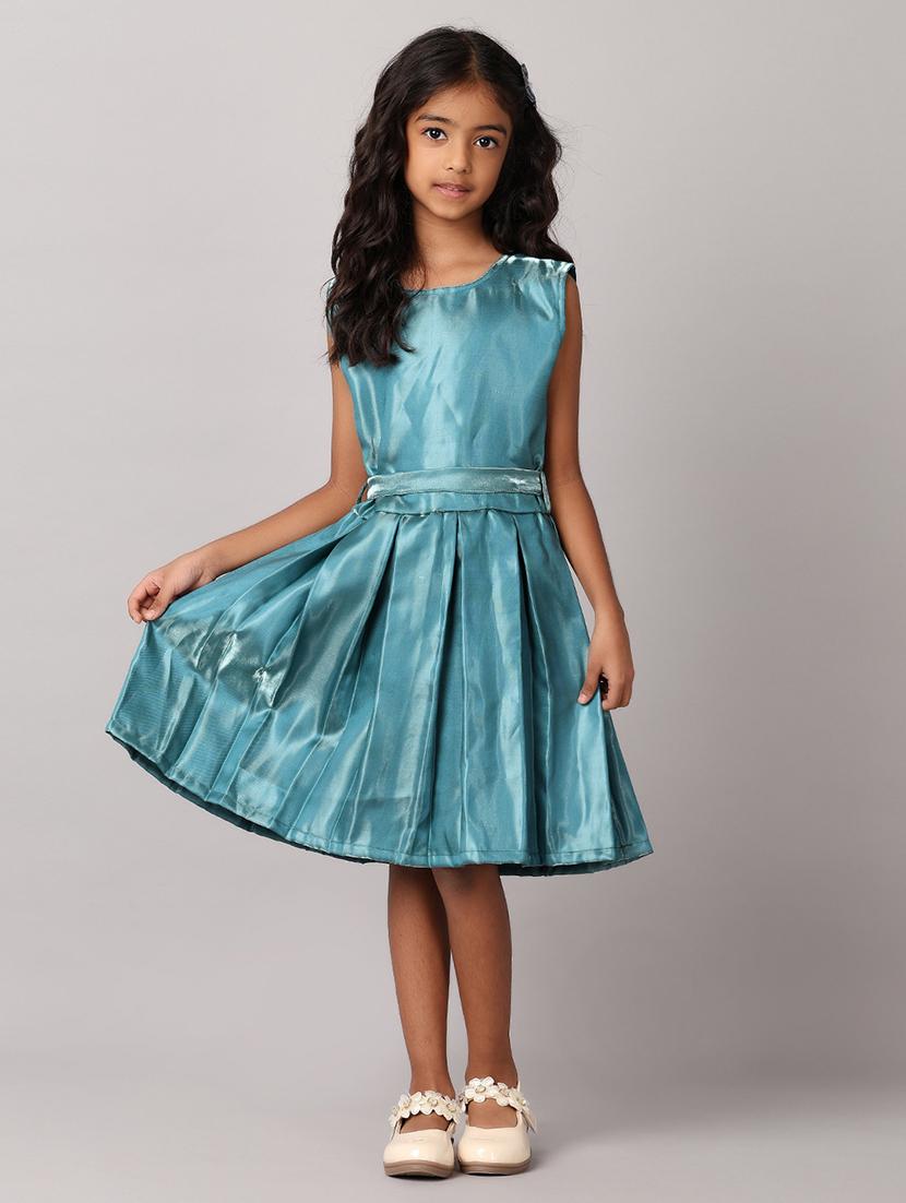 girls sea green satin frock - 21381896 - Standard Image - 1