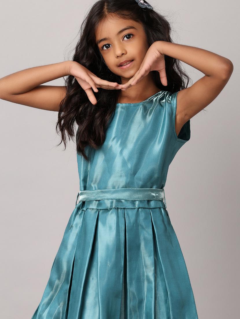 girls sea green satin frock - 21381896 - Standard Image - 4