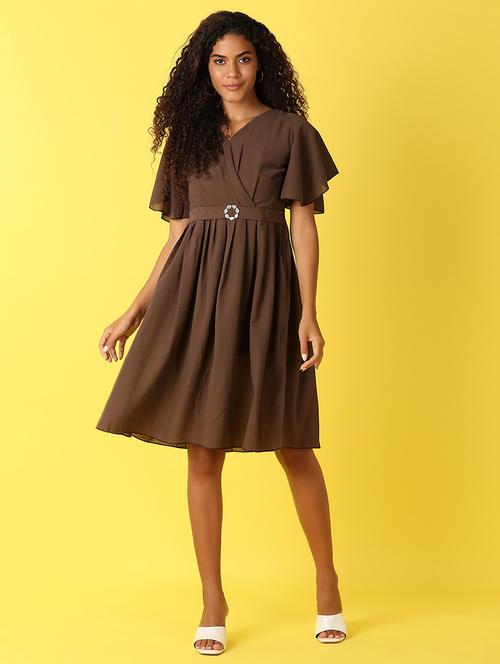 women solid short sleeves a-line dress - 21381924 - Standard Image - 0