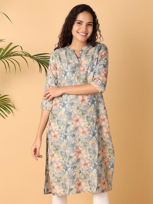 women three quarter sleeve straight kurta - 21381932 -  Standard Image - 0