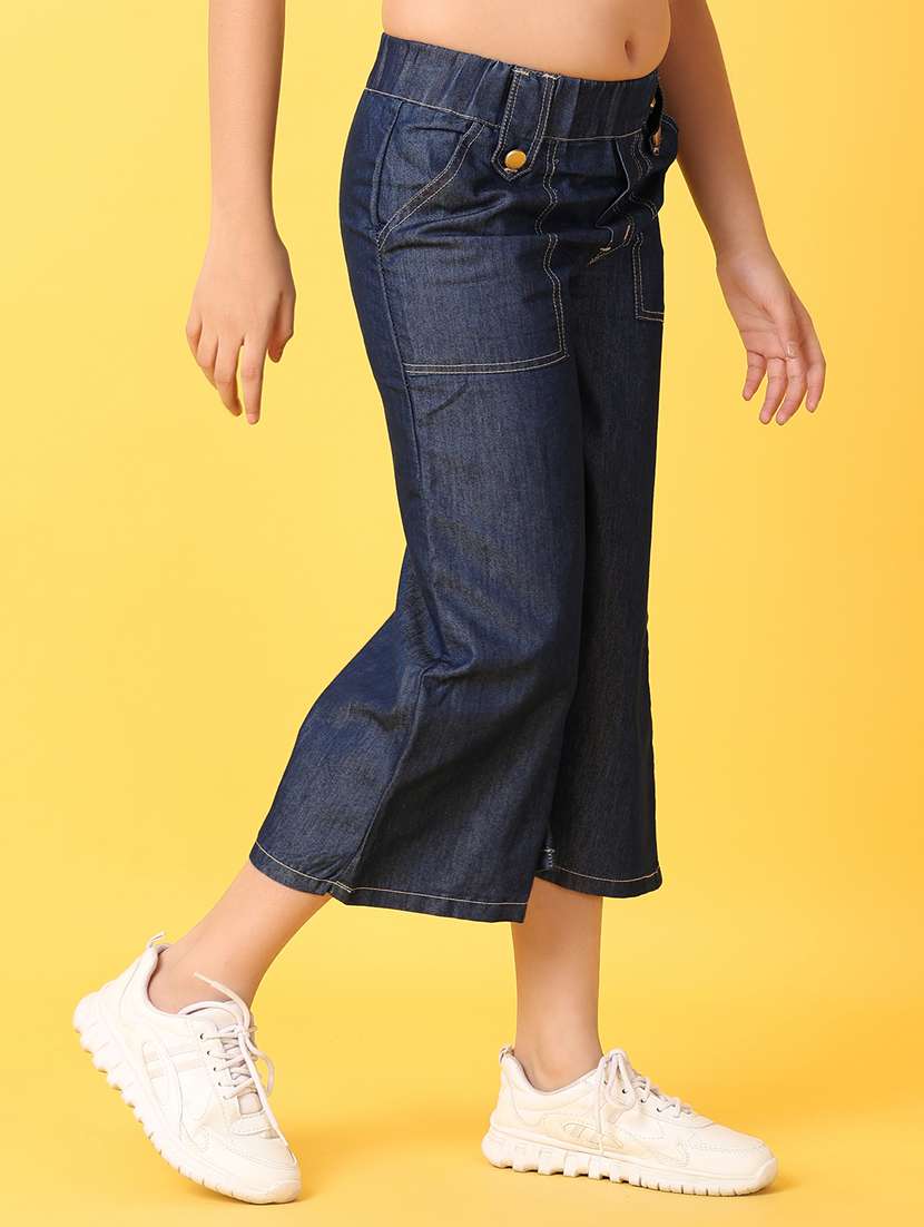 girls solid culottes trouser with elasticated waist - 21381946 -  Standard Image - 1