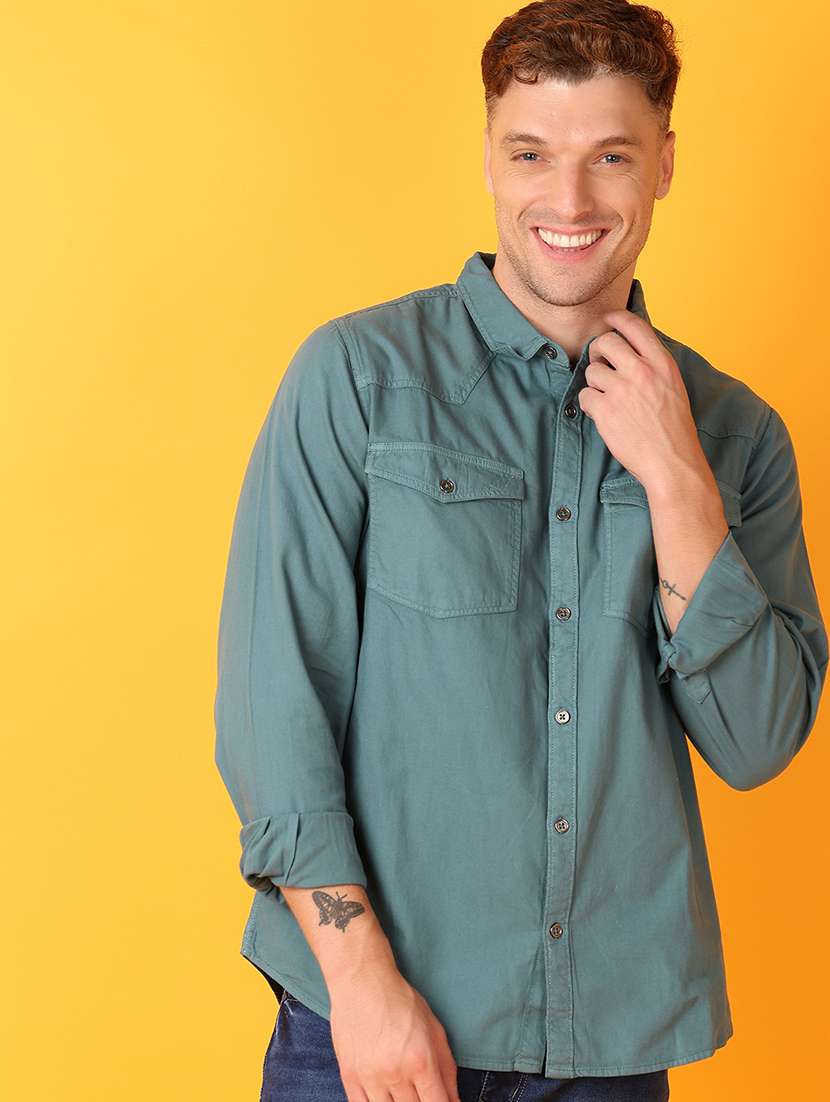 men solid collared long sleeves casual shirt - 21381953 -  Standard Image - 1