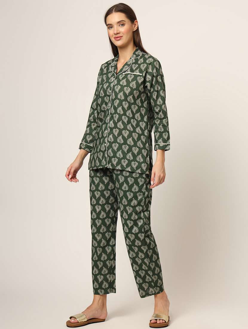 women green printed nightwear pyjama set - 21382236 - Standard Image - 1