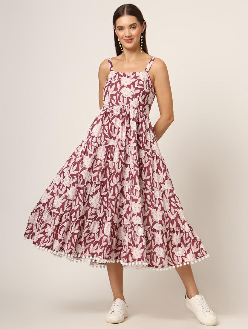 women mauve florals printed fit & flare ethnic dress - 21382237 - Standard Image - 1