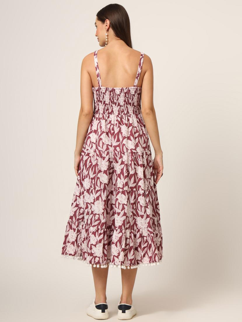 women mauve florals printed fit & flare ethnic dress - 21382237 - Standard Image - 4