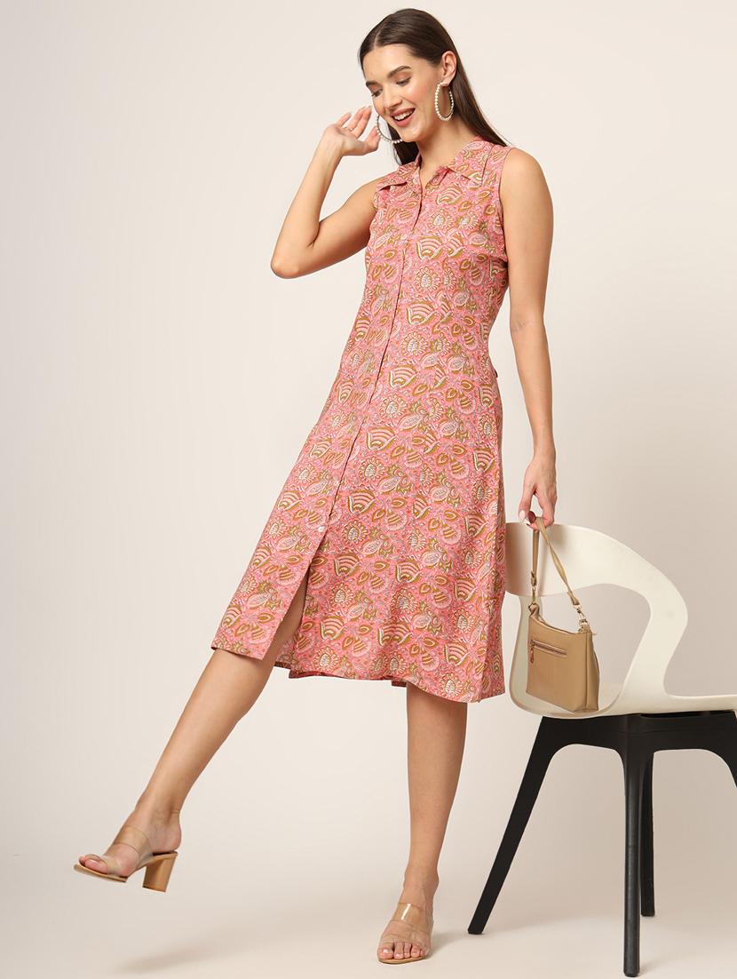 women pink printed a-line ethnic dress - 21382240 - Standard Image - 1