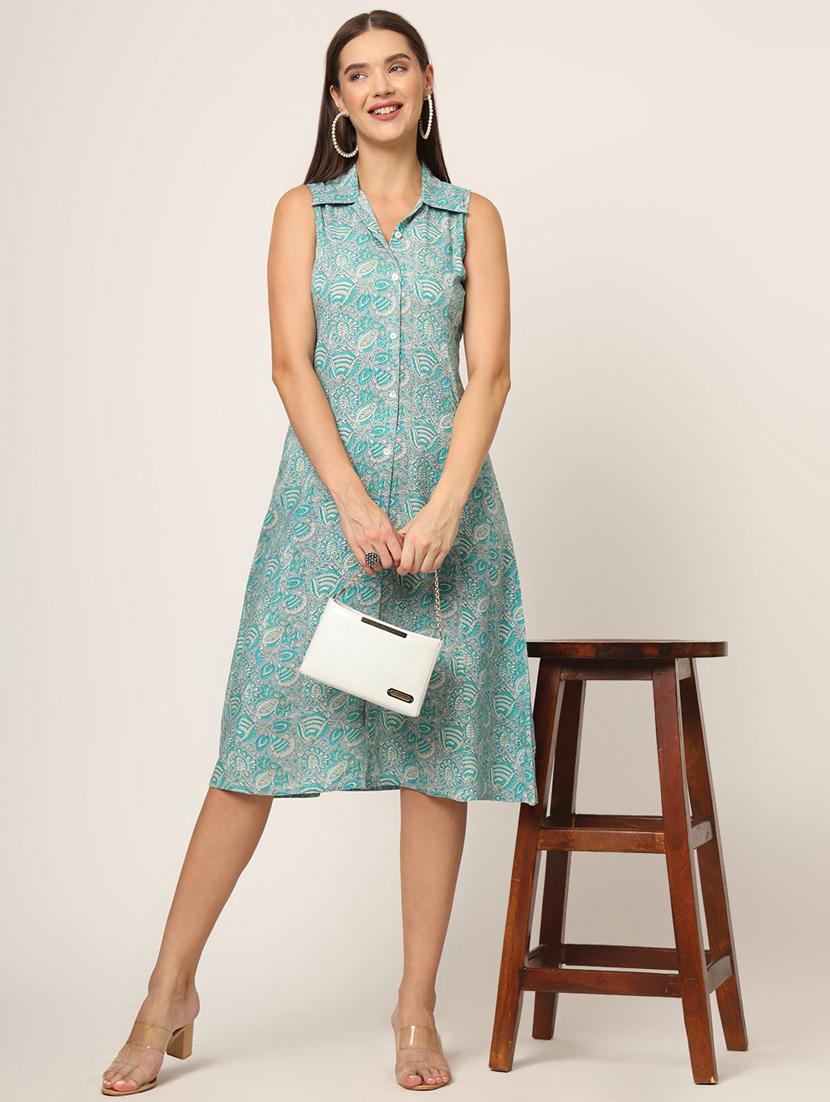 women light blue printed a-line ethnic dress - 21382242 - Zoom Image - 0