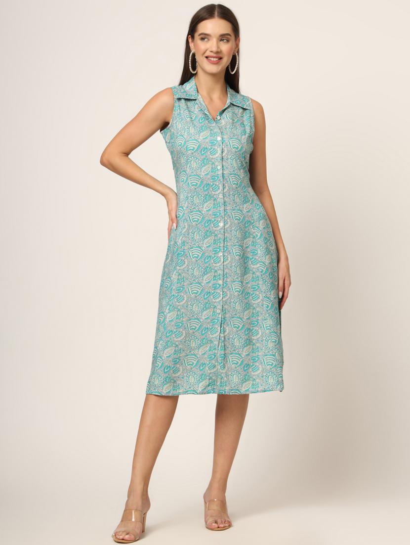 women light blue printed a-line ethnic dress - 21382242 - Standard Image - 1