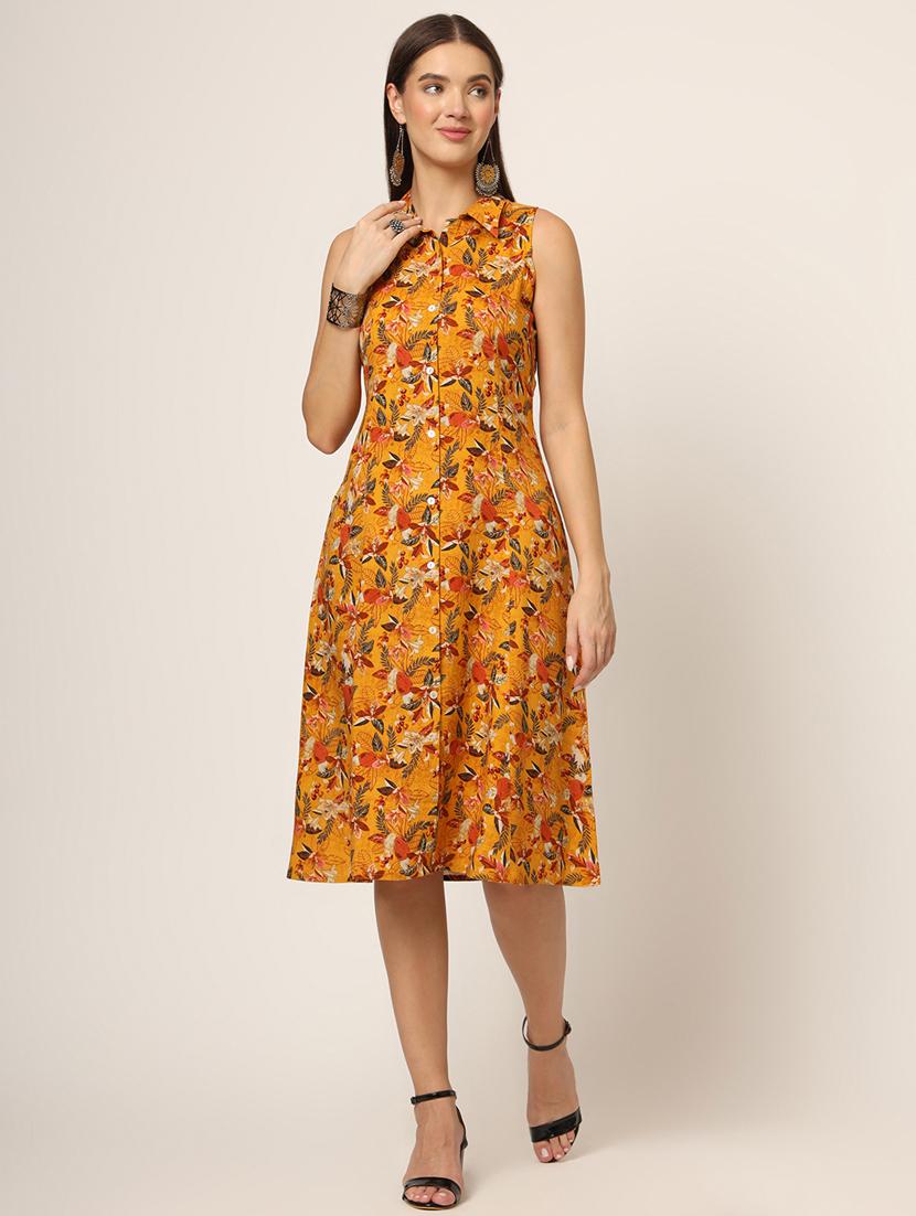 women yellow florals printed a-line ethnic dress - 21382243 -  Standard Image - 1