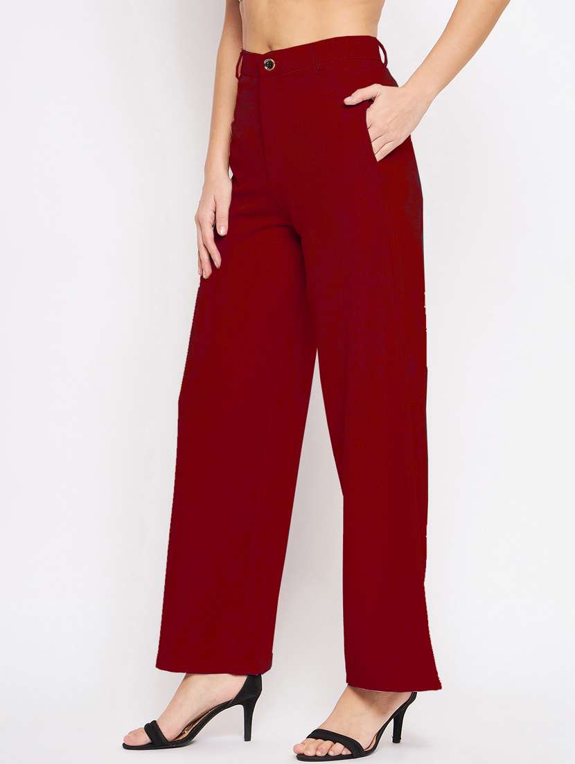 women maroon solids wide leg trouser - 21382264 -  Standard Image - 1