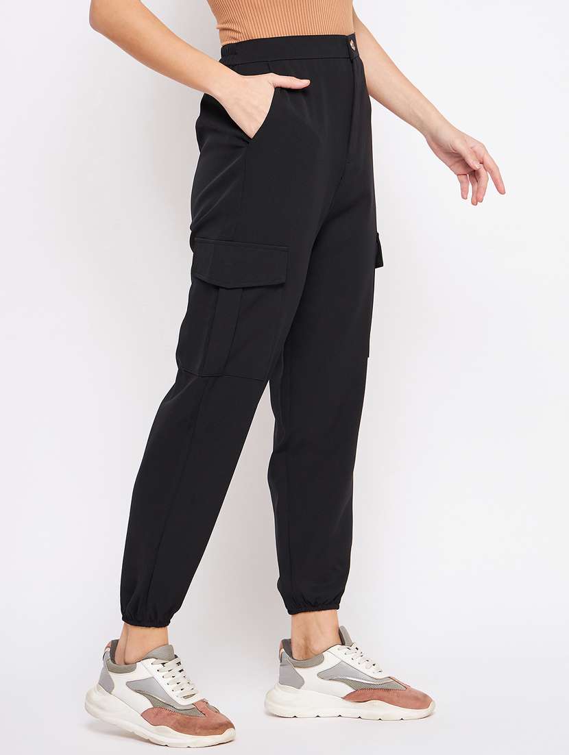 women black solids cargos trouser - 21382265 -  Standard Image - 1