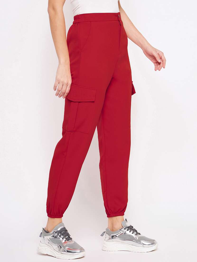 women maroon solids cargos trouser - 21382266 -  Standard Image - 1